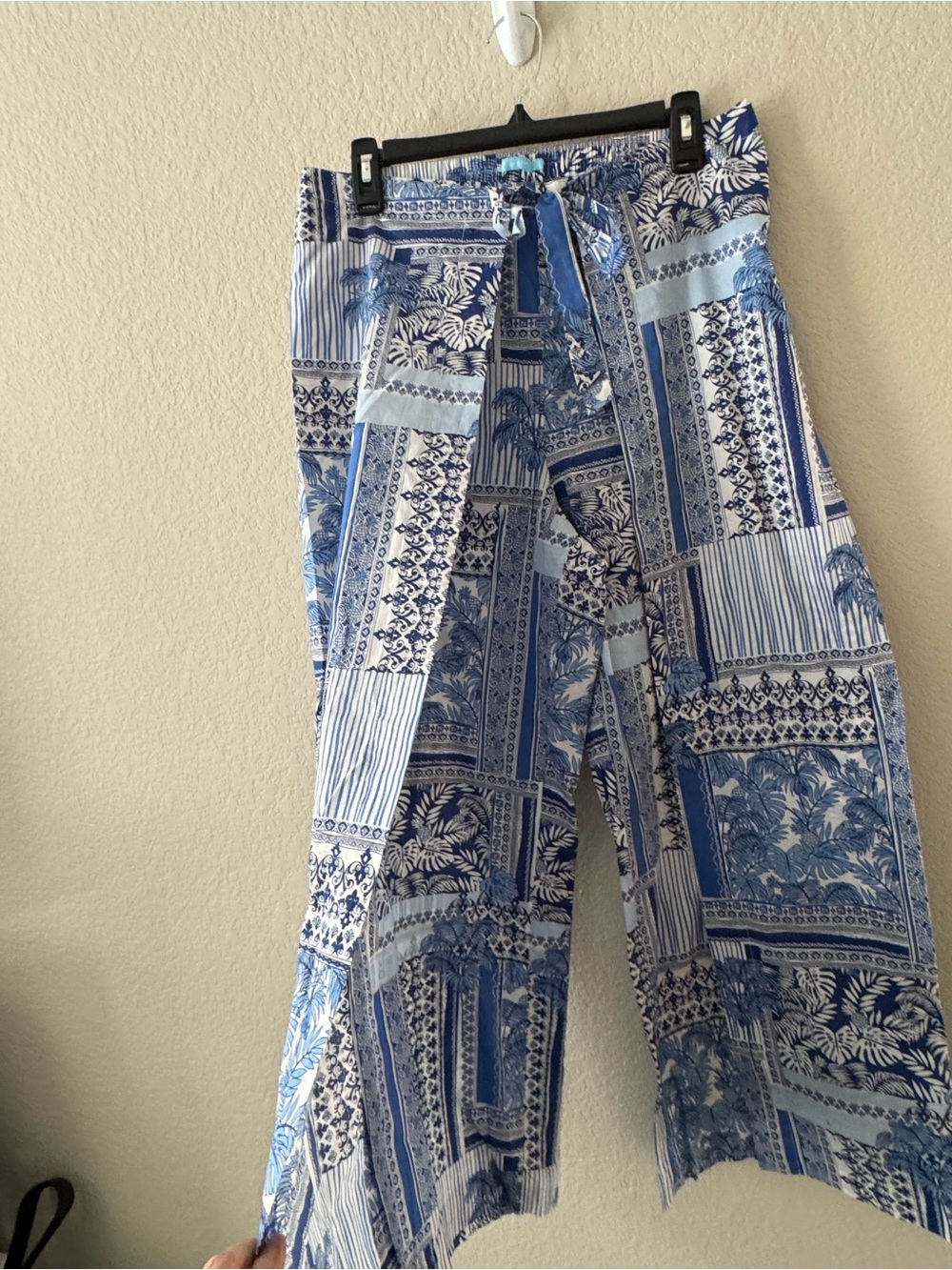 Women's Blue Patchwork Print J McLaughlin Wide-Leg Chinos